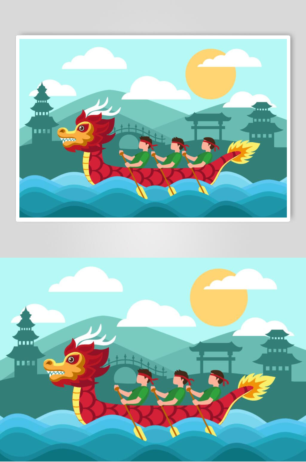 扁平龙州端午节插画矢量素材素材