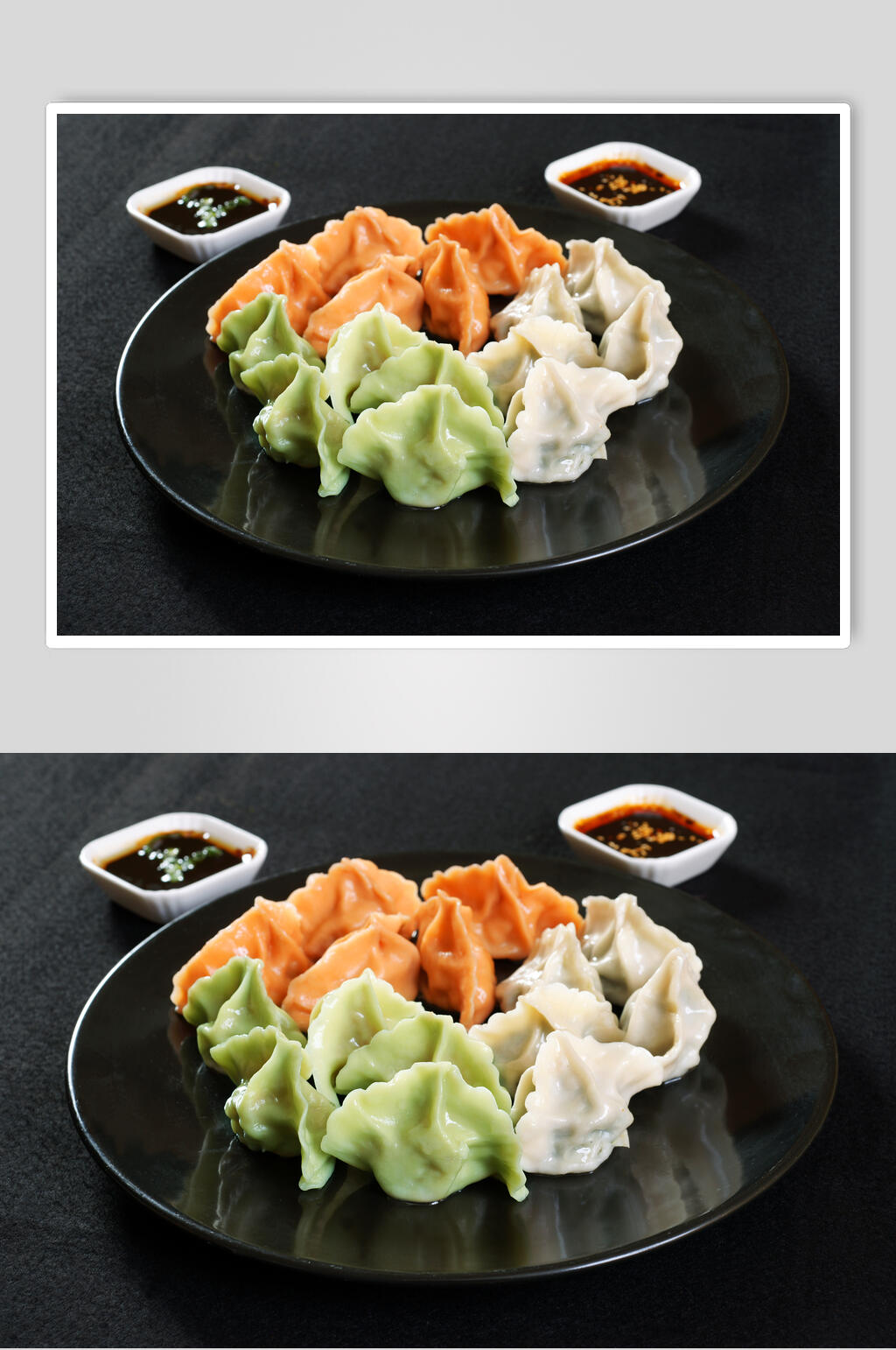 小吃三色水饺食品摄影图片素材