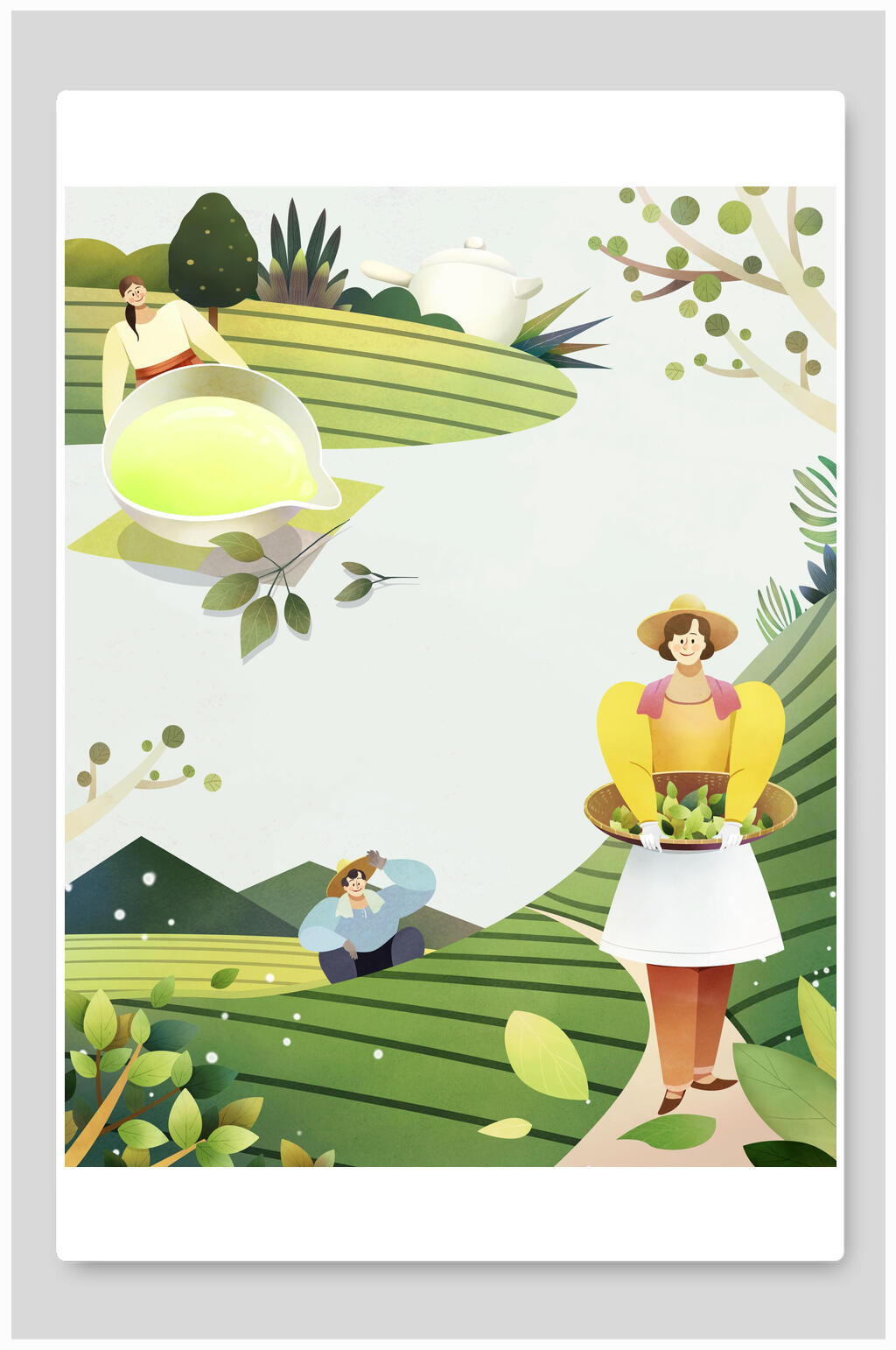 扁平踏春劳动插画背景素材素材