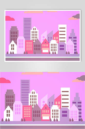 紫色卡通建筑矢量素材