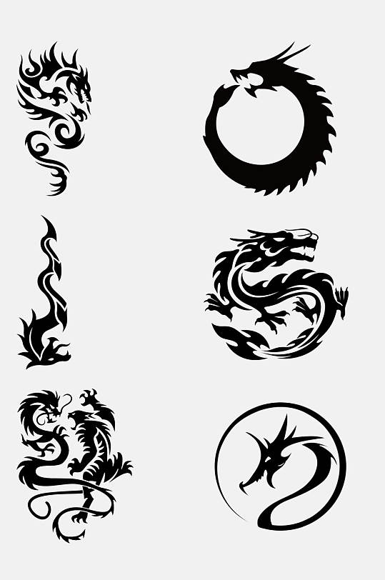 创意黑色中国风神兽龙纹图案免抠素材