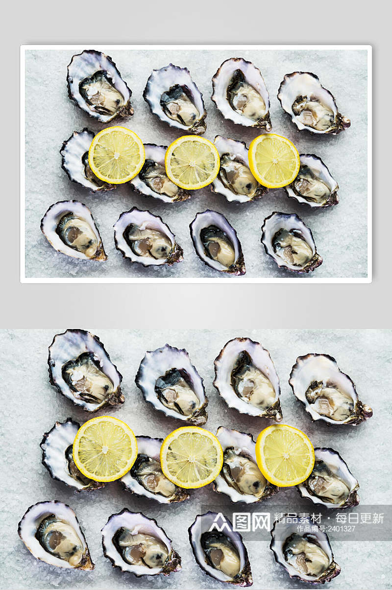 招牌柠檬海鲜牡蛎蛤蜊生蚝食品图片素材