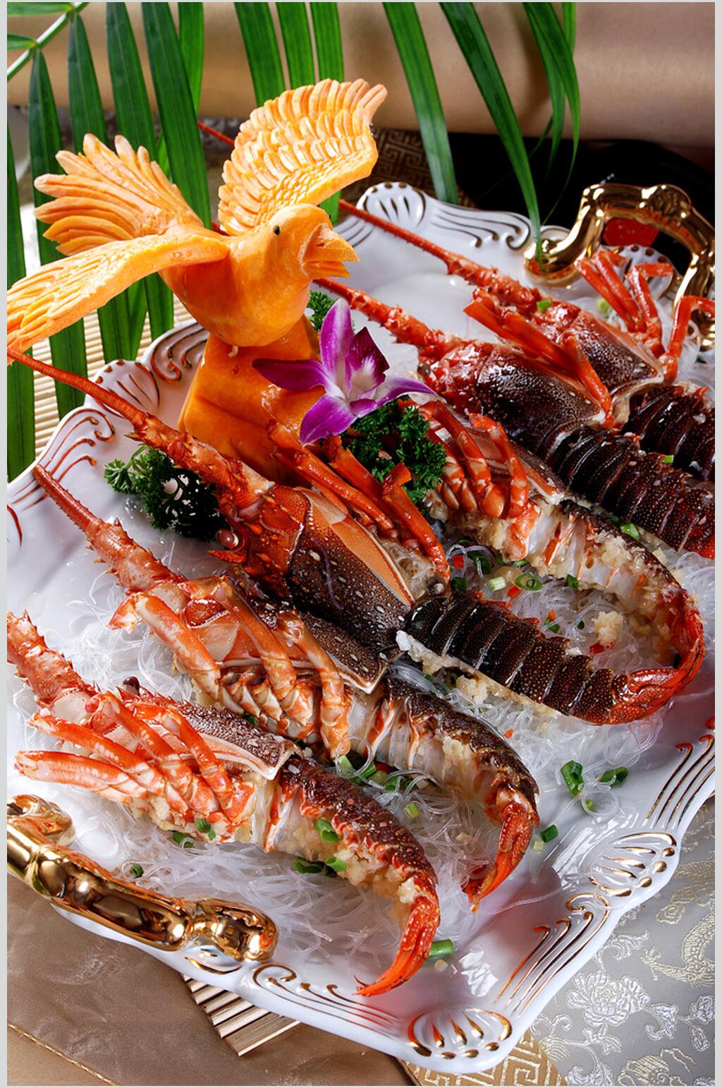海鲜蒜茸龙虾仔食物高清图片素材