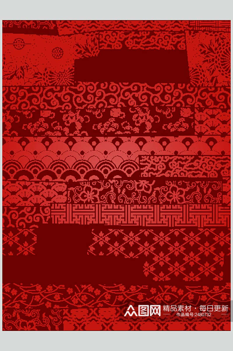 红色日系花纹背景素材素材