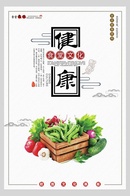 简洁大气健康食堂文化标语宣传挂画海报