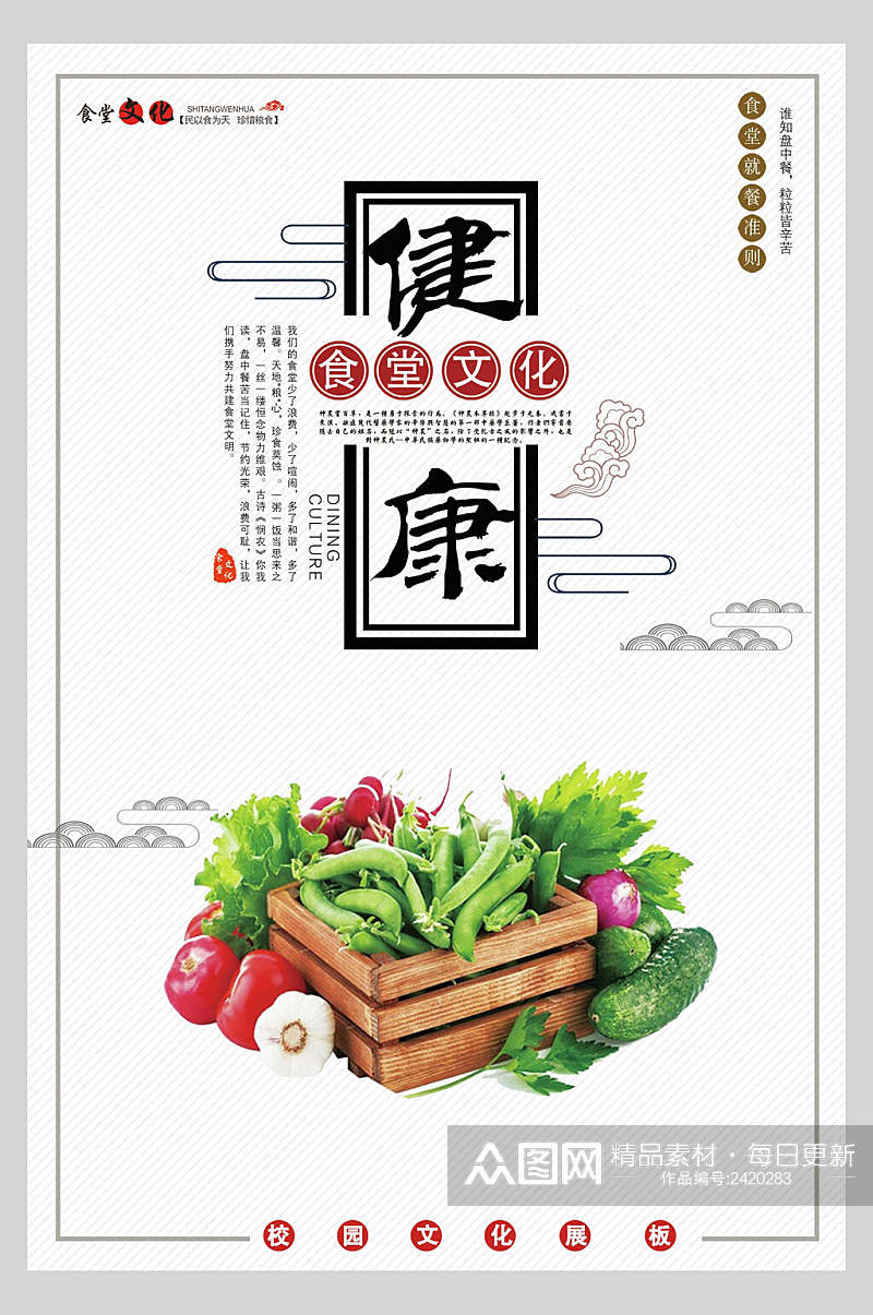 简洁大气健康食堂文化标语宣传挂画海报素材