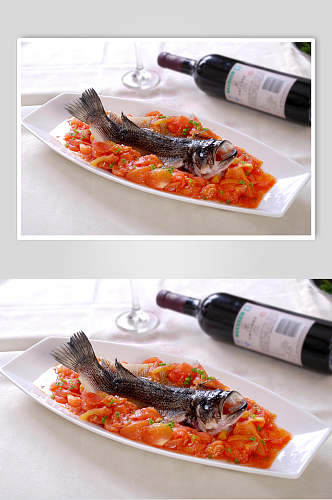 番茄蒸鲈鱼食物图片