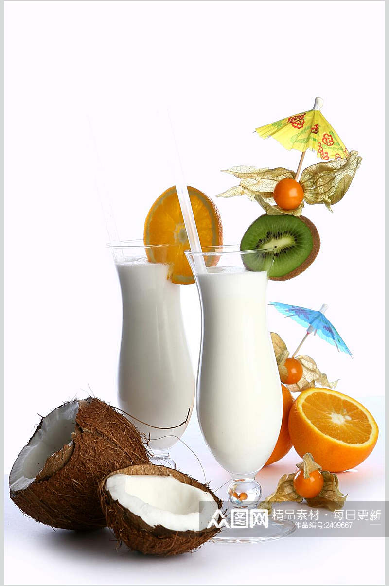 椰汁鲜果饮品食品图片素材