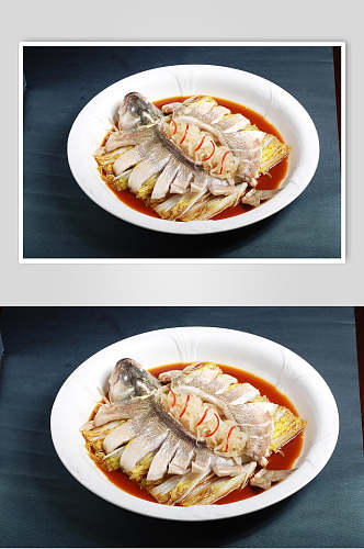 酸萝卜蒸鲈鱼食物图片