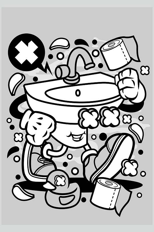 洗手台潮流涂鸦插画素材