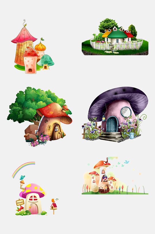 卡通童话蘑菇房子建筑免抠素材