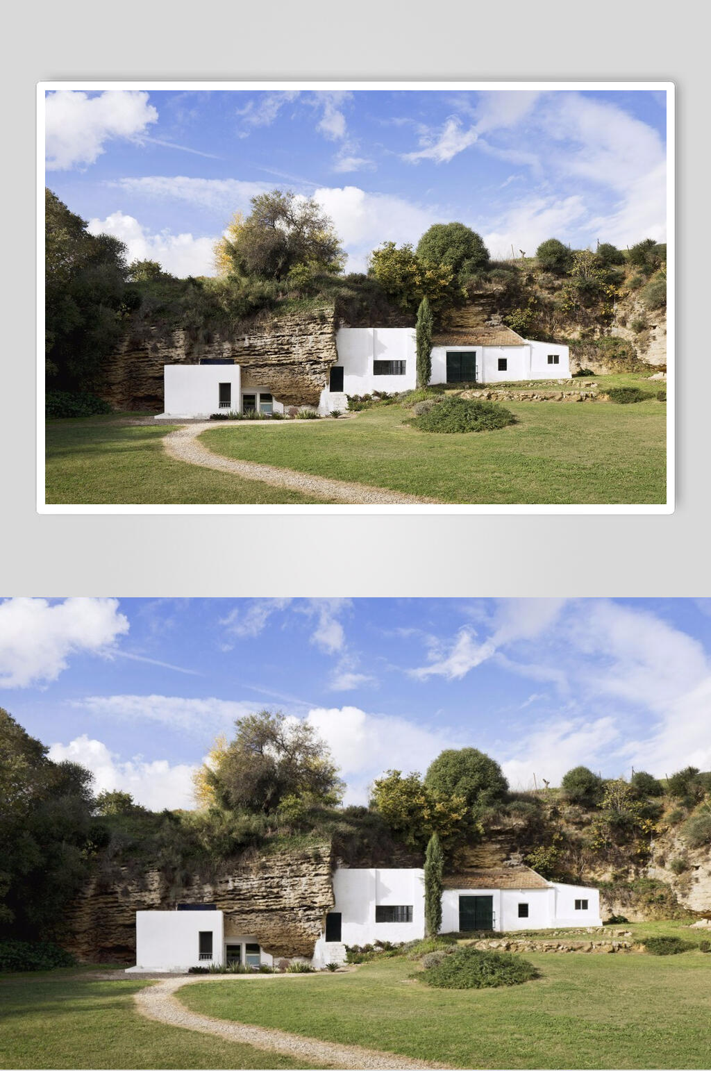 西班牙乡村窑洞民宿草坪图片素材