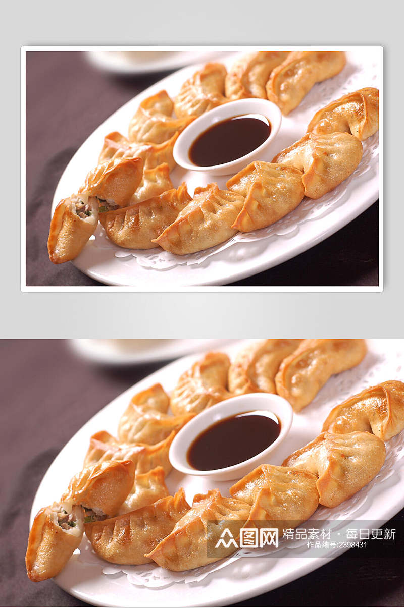 招牌小吃韭菜锅贴饺食品摄影图片素材