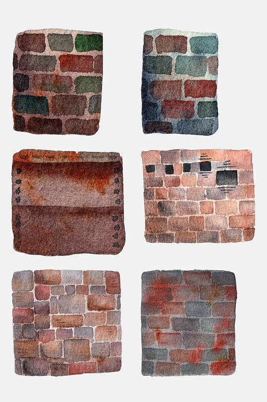 水彩手绘砖墙免抠元素