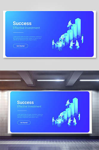蓝色success商务背景展板