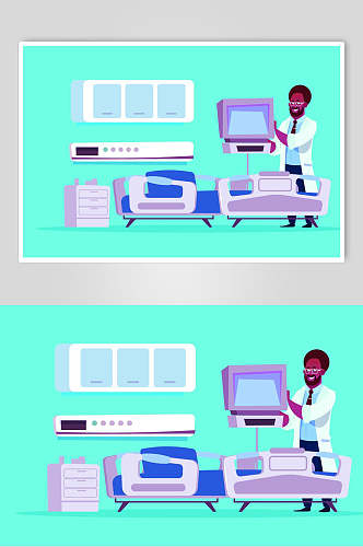 医院人物蓝绿色背景插画素材设计元素