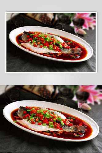 热菜鲈鱼鲜辣清蒸双椒食物图片