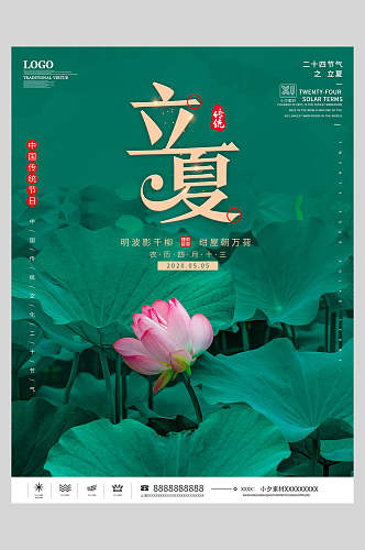 清新绿色立夏传统节日海报