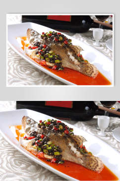 热菜鼓椒蒸桂鱼食物图片
