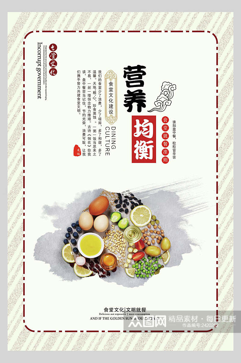 健康美味营养均衡食堂文化标语宣传挂画海报素材