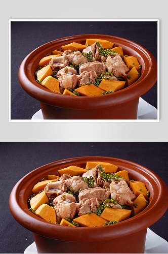炖品南瓜绿豆排骨汤食物高清图片