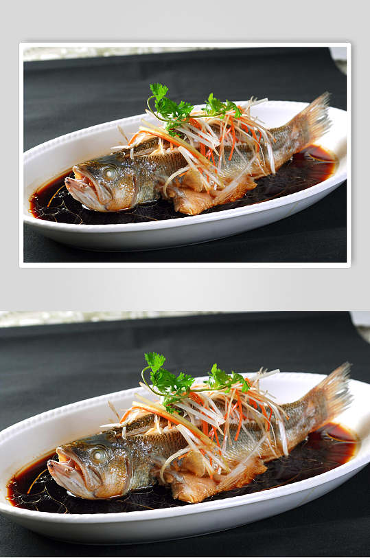热菜大头菜丝蒸鲈鱼食物图片