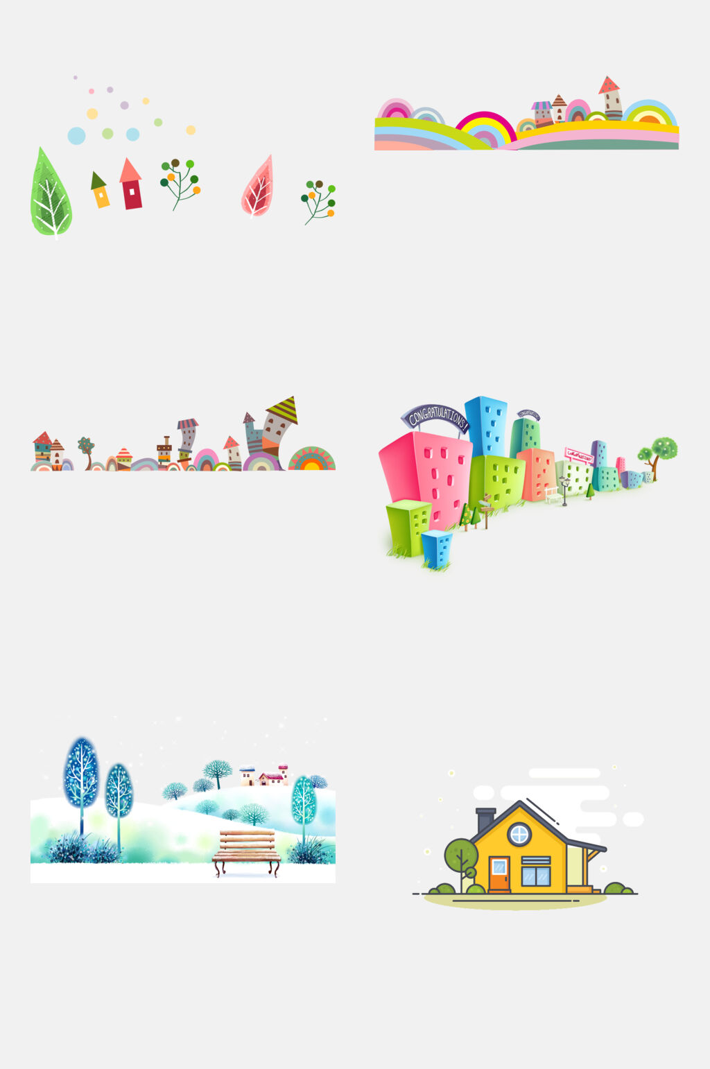 炫彩卡通蘑菇房子建筑免抠素材素材