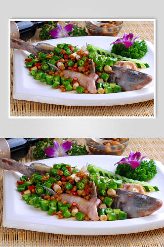 热菜豉椒蒸江团食物高清图片