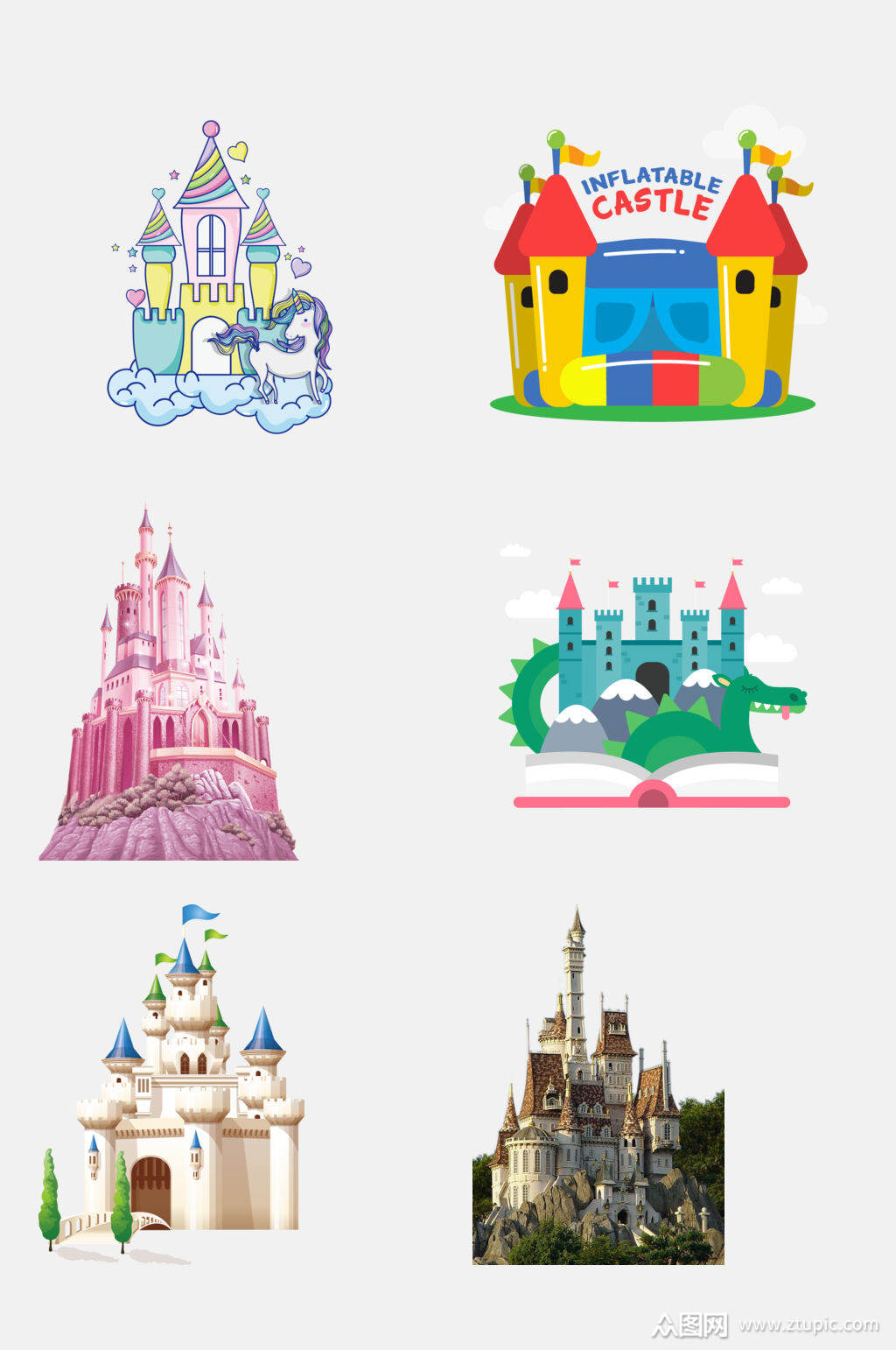 炫彩时尚卡通城堡插画免抠素材