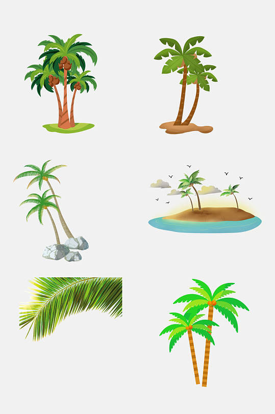 简洁大气夏天卡通椰子树叶免抠素材