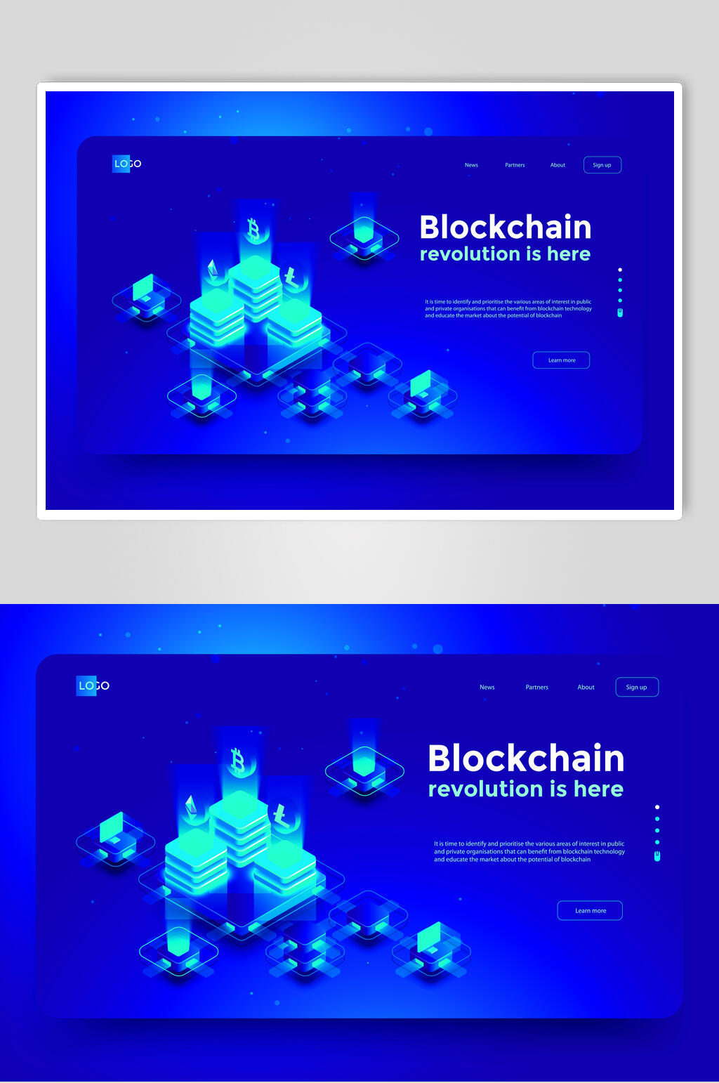 蓝色卡通风格网站模板矢量素材素材