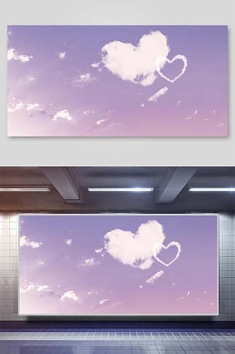 紫色爱心天空背景素材展板