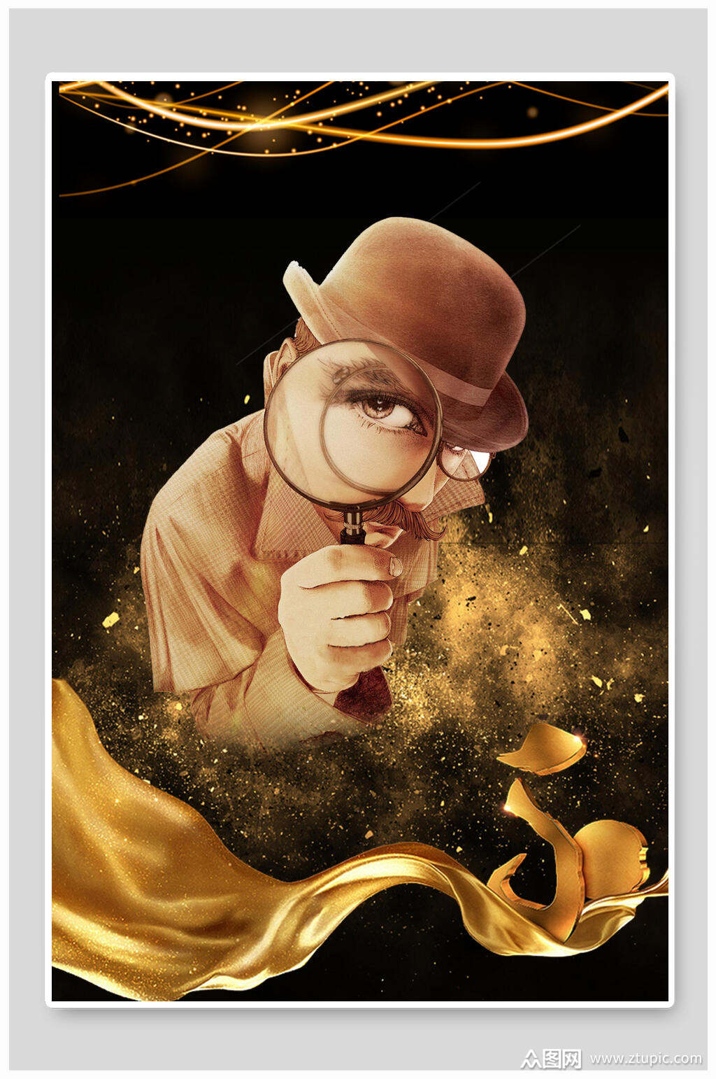 金色侦探倒计时海报背景