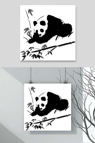 墨竹熊猫水墨中国风动物矢量素材
