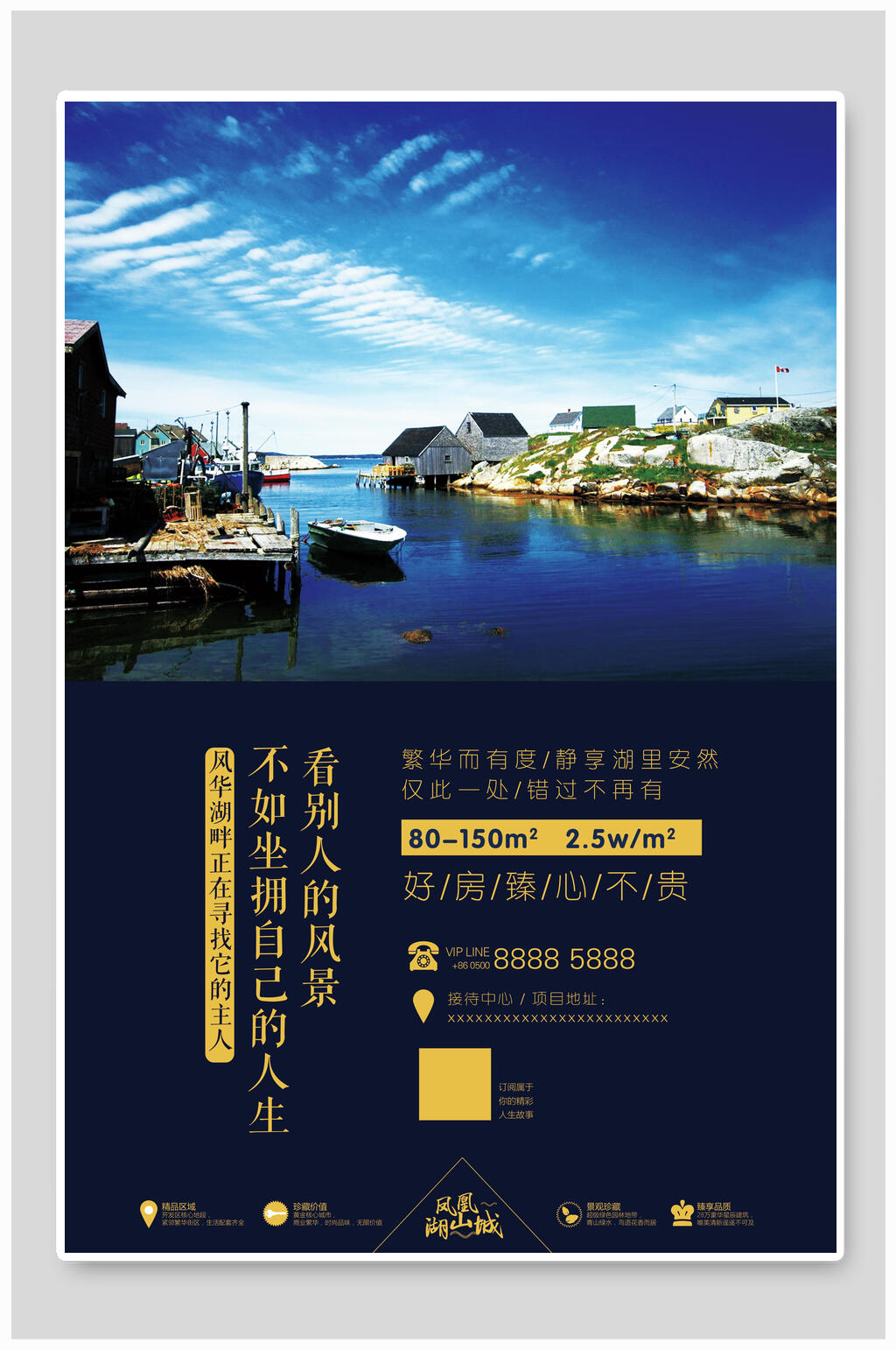 时尚蓝金海景房地产海报