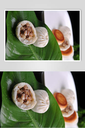 松茸菌煎包食品摄影图片