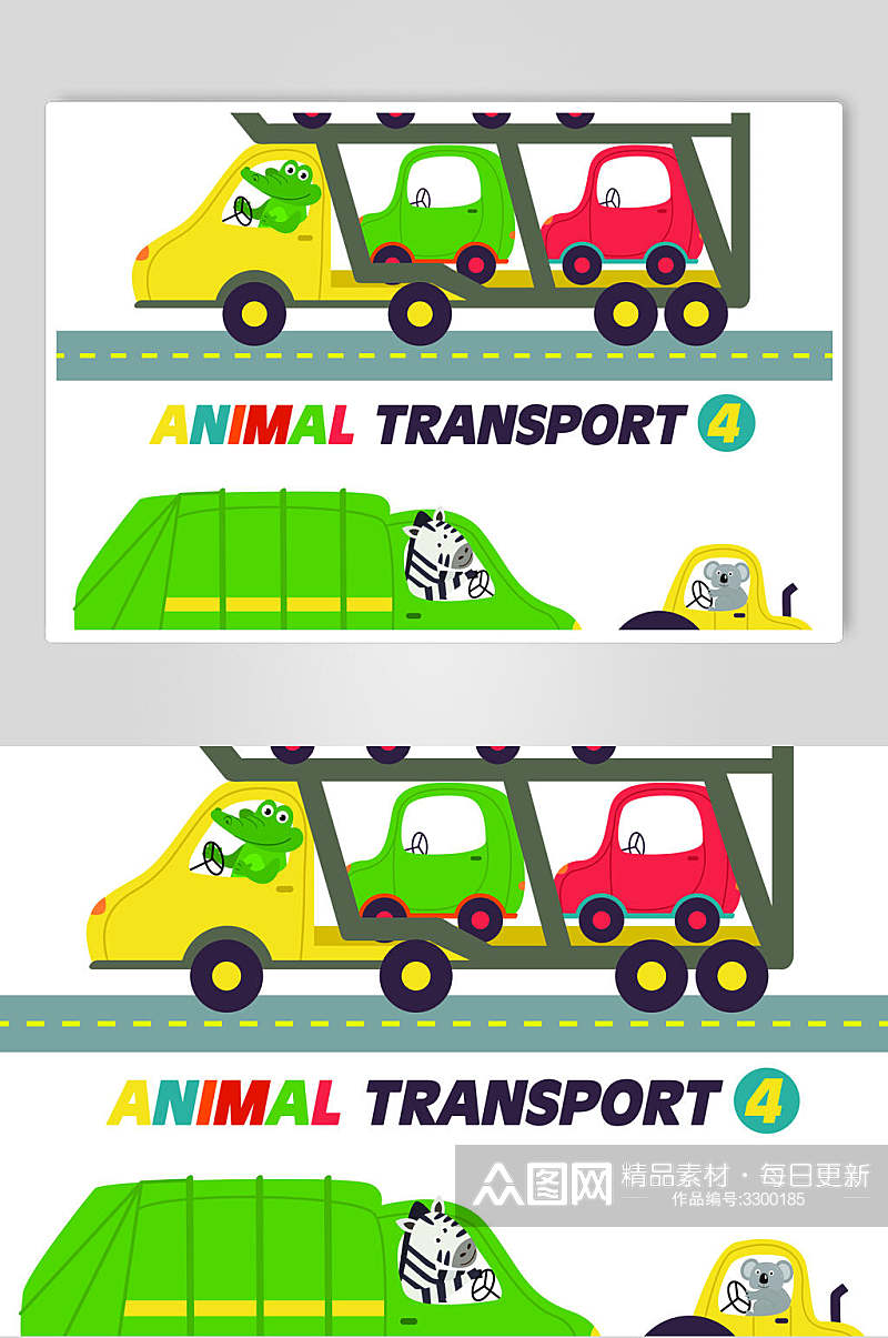 汽车动物旅行矢量素材素材