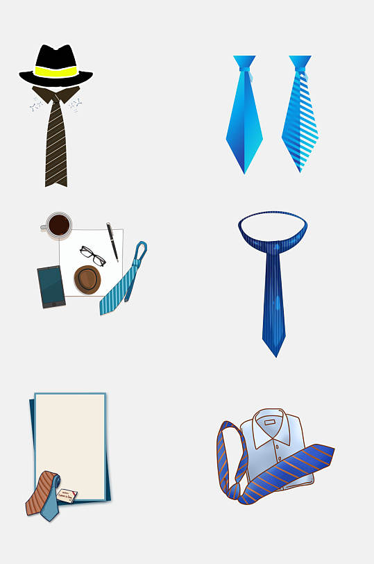 清新水彩卡通领带领结衣服免抠素材-众图网