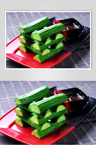 绿色有机沾酱乳瓜食物高清图片