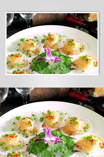 热菜蒜茸粉丝蒸扇贝食物高清图片