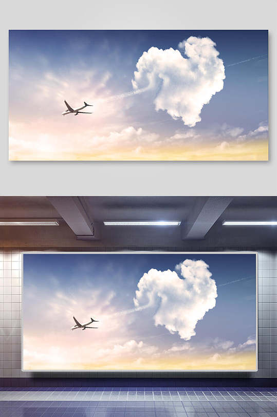飞机云天空背景素材展板