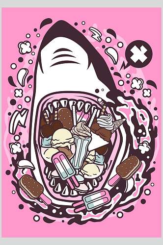 卡通鲨鱼潮流涂鸦插画素材