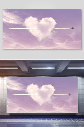 紫色爱心天空背景素材展板