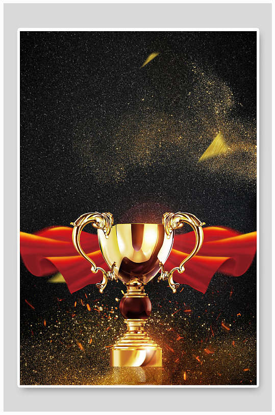 金色奖杯红色绸带倒计时海报背景