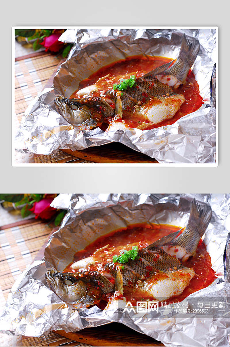 热菜纸包鲈鱼清蒸鲈鱼食物图片素材