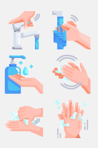 淡雅洗手流程图标免抠素材
