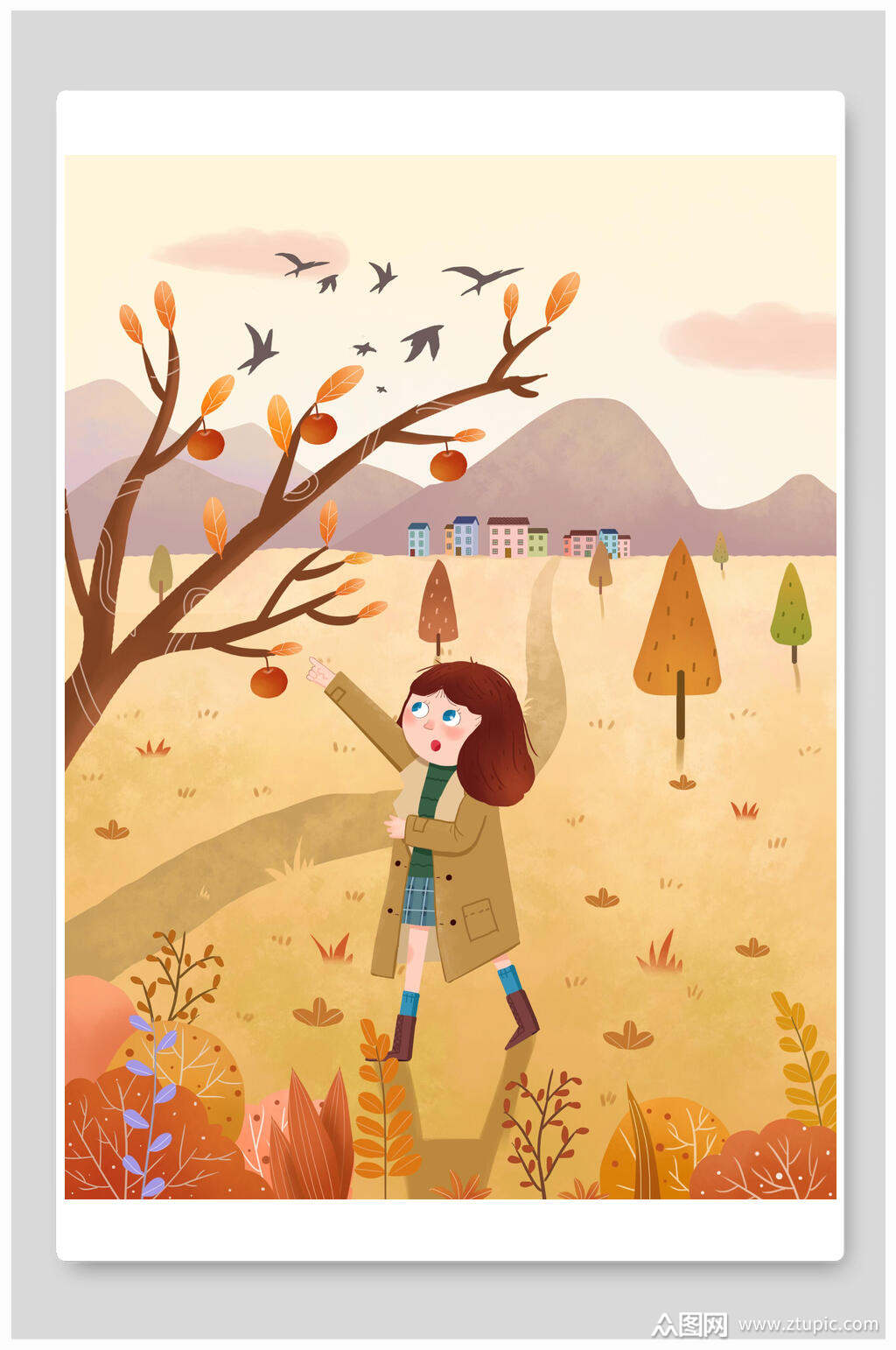 橙色秋季秋天插画素材素材