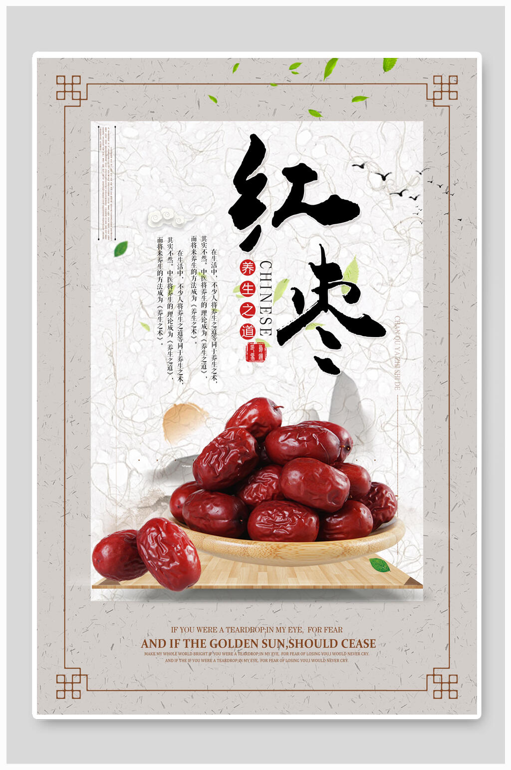 红枣中医药材中药挂画展板海报素材