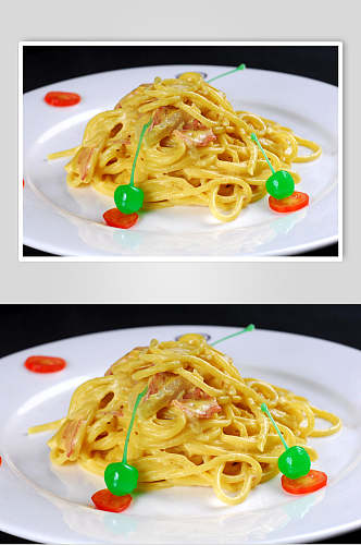意大利面奶油培根炒意面食物高清图片