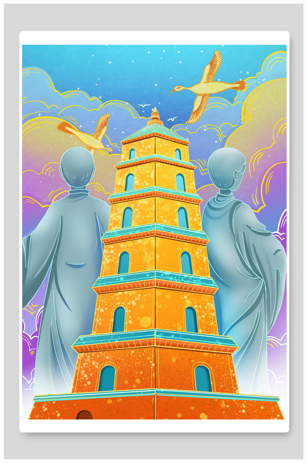 国风国潮风建筑插画素材素材